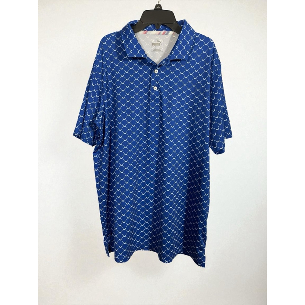 Size M Puma Volition Men’s Golf Polo Shirt Performance AOP Blue White